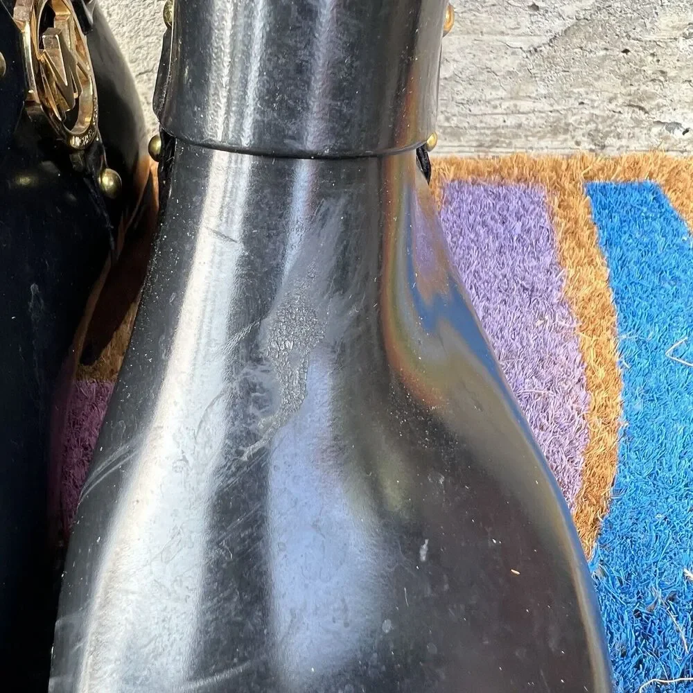 Michael Kors Fulton Harness Tall Rain Boots Womens Size 6 Black Gold Logo Gloss - Picture 6 of 11